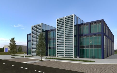 Edifício de escritórios com recetores integrados na fachada