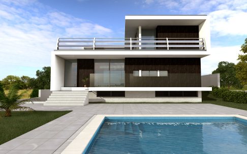 Moradia com piscina e recetores na cobertura