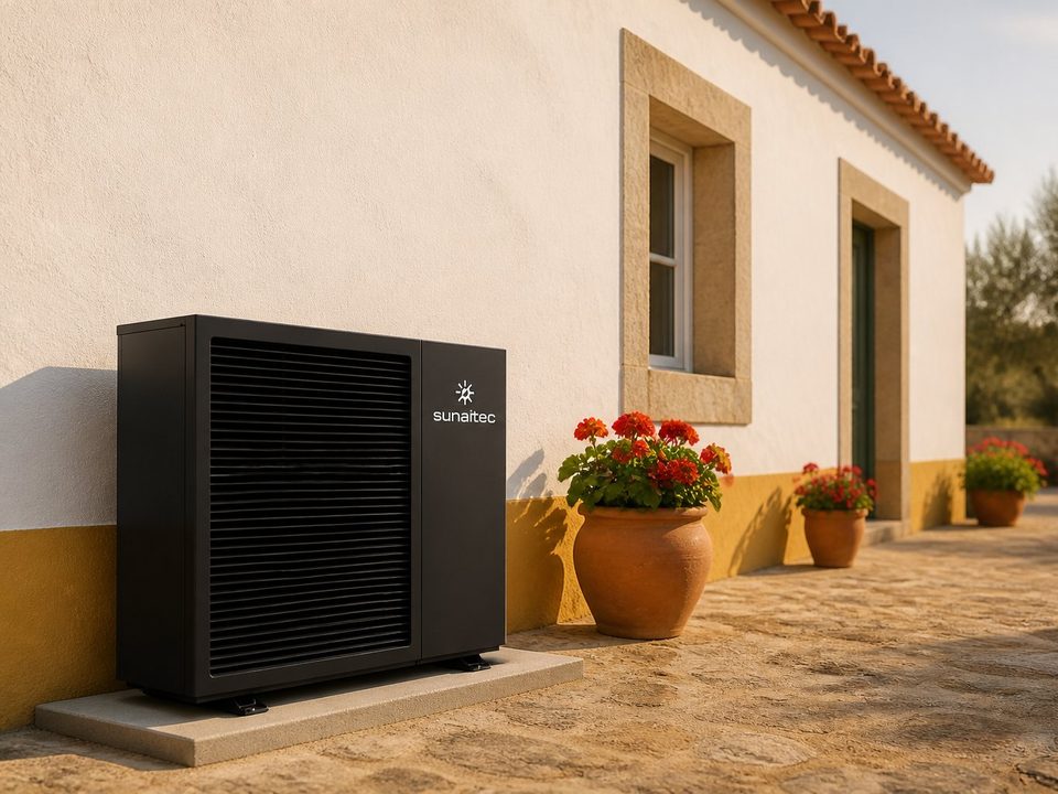 Bomba de calor Sunaitec junto a uma casa de campo